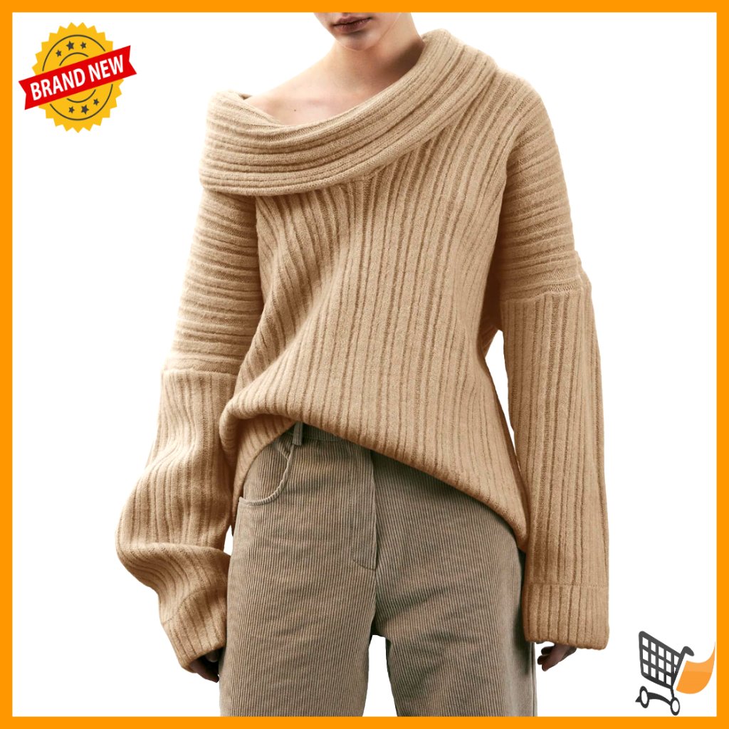Oversized Off Shoulder Sweater Pullover Batwing Sleeve Loose Fit Knit Top